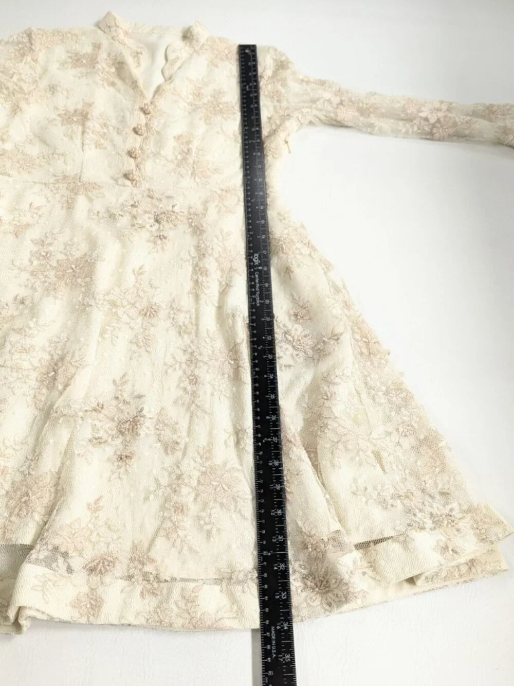 Vintage Handmade Short Lace Wedding Dress With Beading & Crystals Size S Ivory - Picture 14 of 17